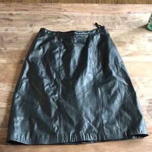 Black vintage leather pencil skirt.